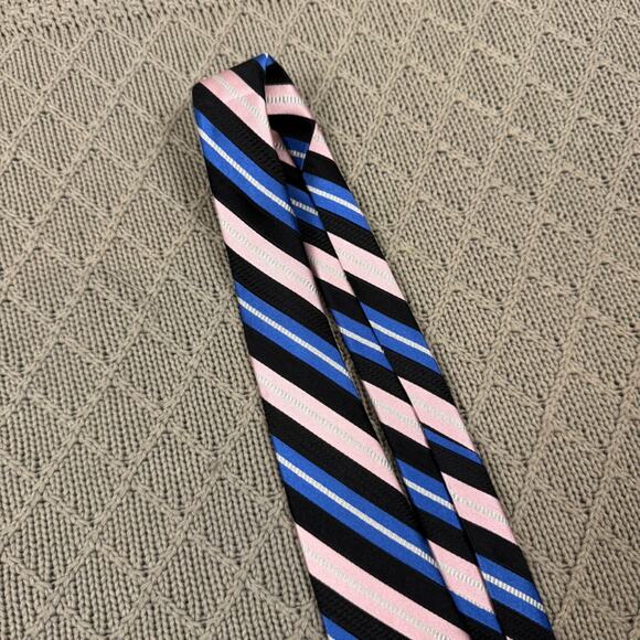 Canterbury 100% Silk Striped Black Blue and Pink Men's Tie - Picture 4 of 6